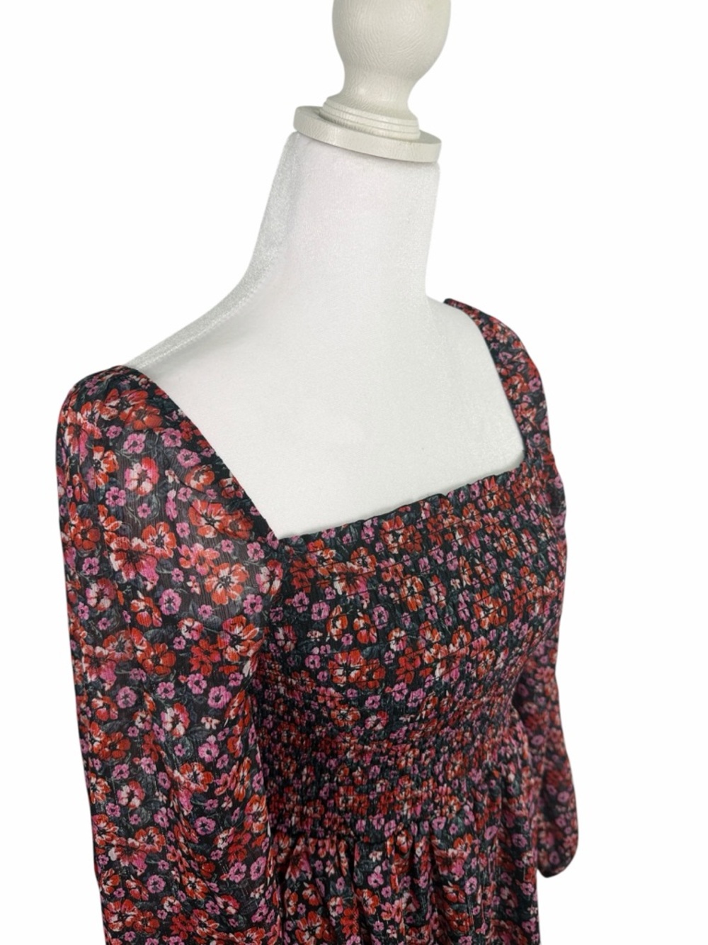 mi ami Floral Tunic Dress, Square Neck, Long Sleeves, Size M, Boho Vibes - Picture 7 of 11
